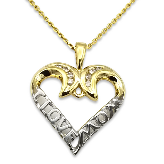 14k Two-Tone  Diamond I Love Mom Heart Charm