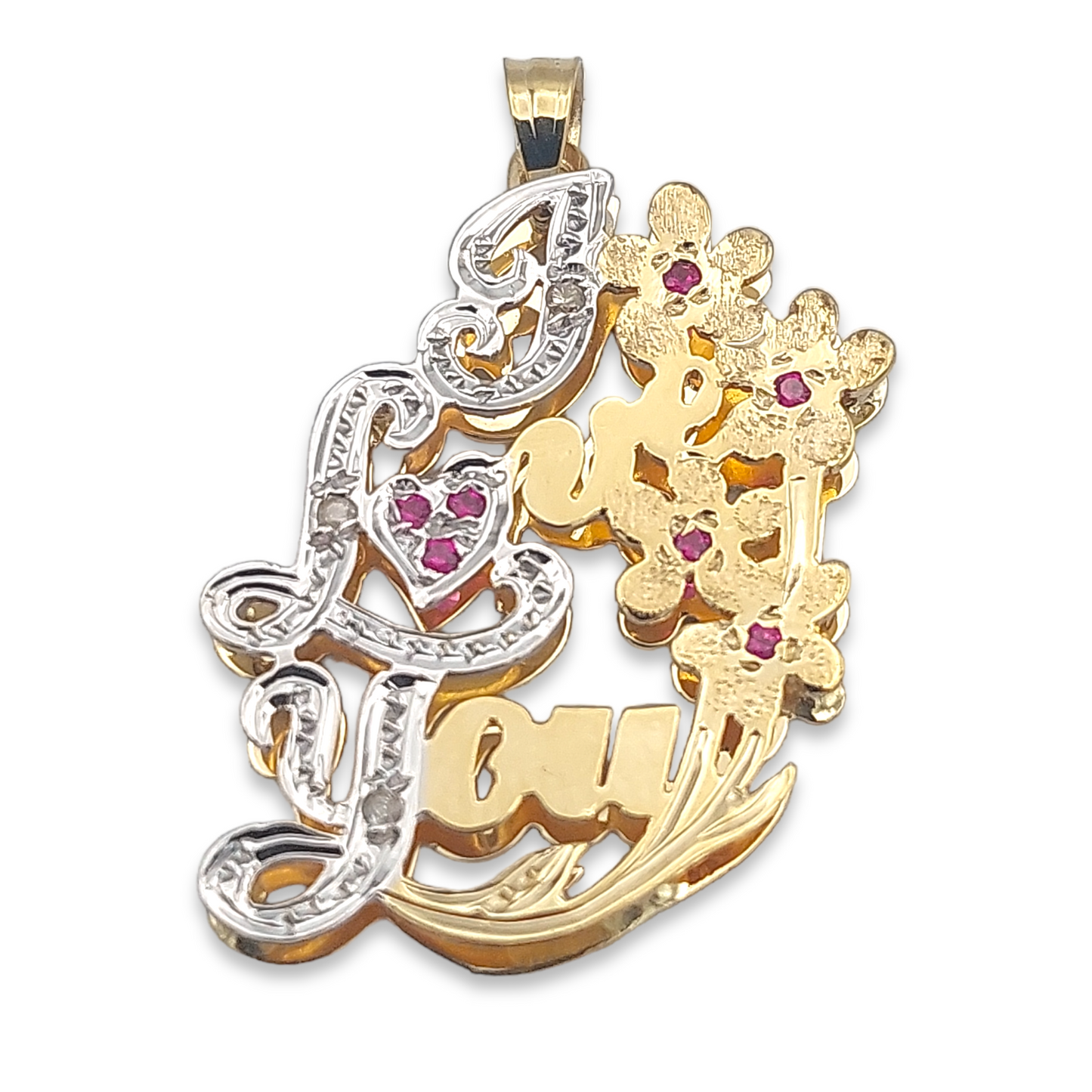 14k Two-Tone Diamond & Ruby I Love You Charm