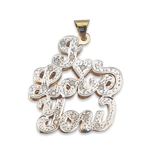 14k Two-Tone Diamond I Love You Charm