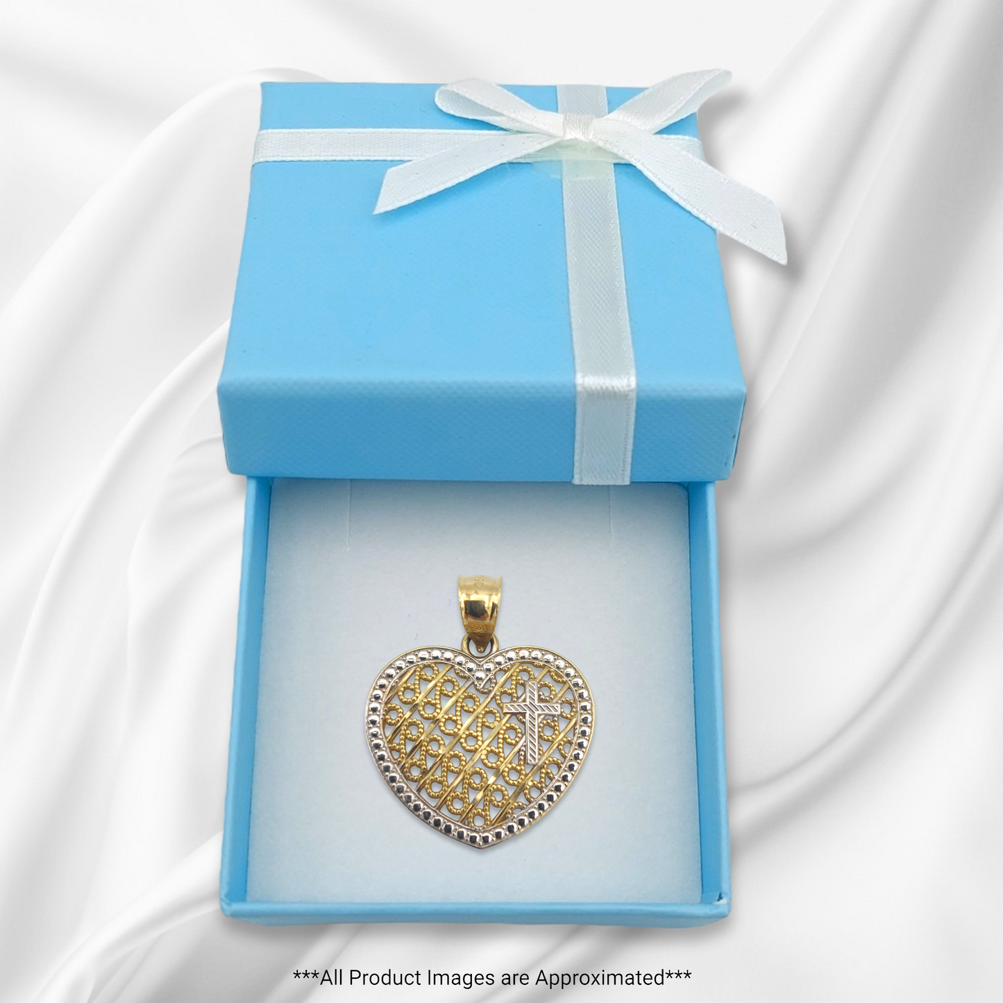 14k Two-Tone Filigree Heart w/ Cross Pendant