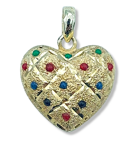 14k Enameled Florentine Heart Charm