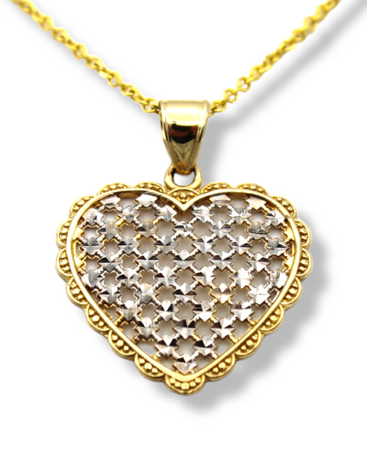 14k Two-Tone Diamond-Cut Heart Charm