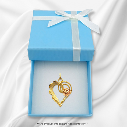 14k Two-Tone Heart w/ Rose Charm