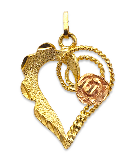 14k Two-Tone Heart w/ Rose Charm