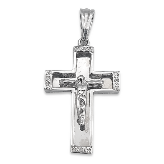 14k White Diamond Crucifix Pendant