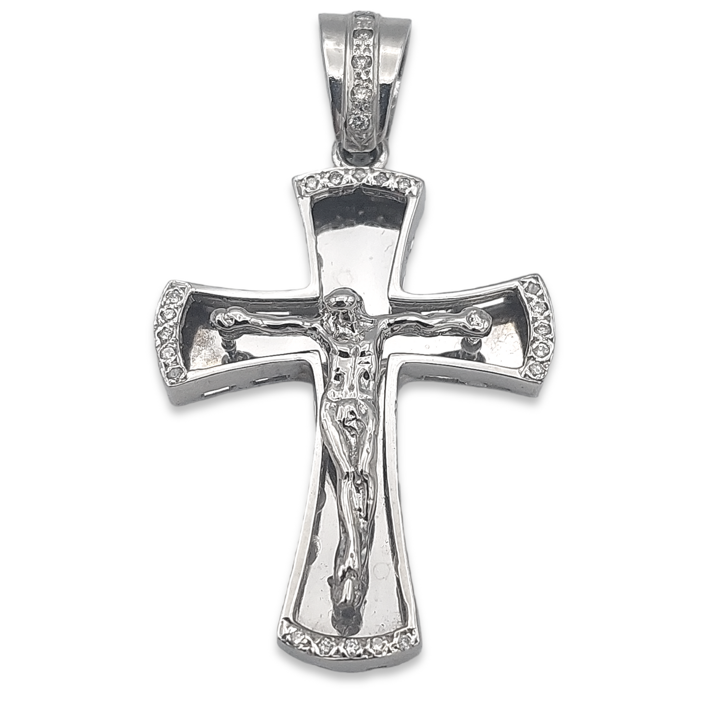 14k White Diamond Crucifix Pendant