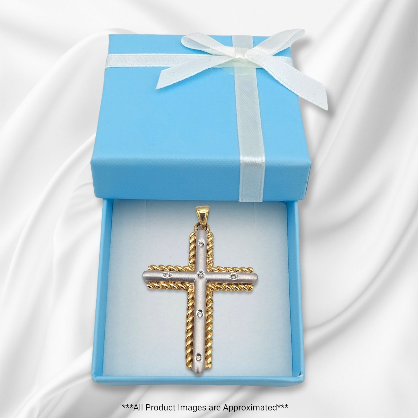 14k Two-Tone Diamond Cross Pendant