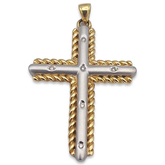 14k Two-Tone Diamond Cross Pendant