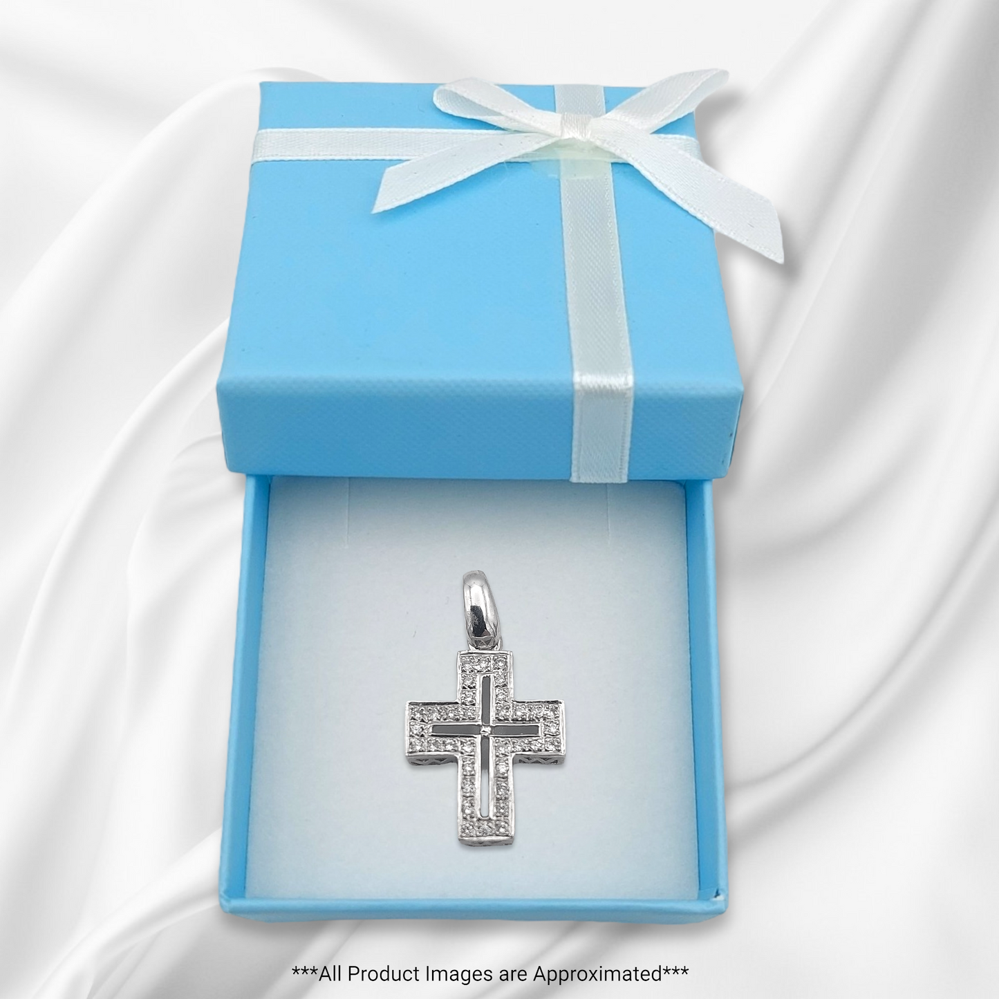 14k White Diamond Cross Pendant