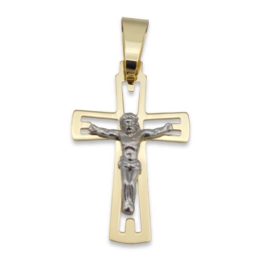 14k Two-Tone Crucifix Pendant