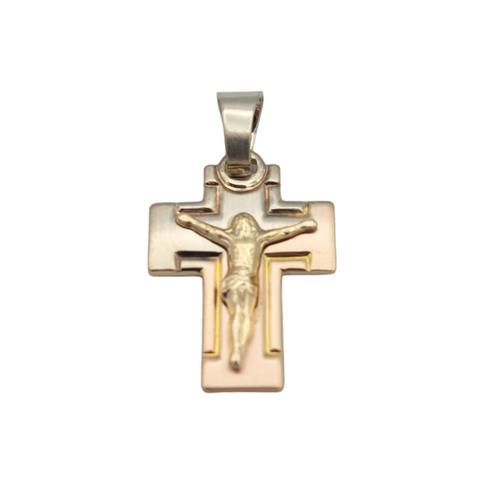 14k Tri-Color Crucifix Pendant