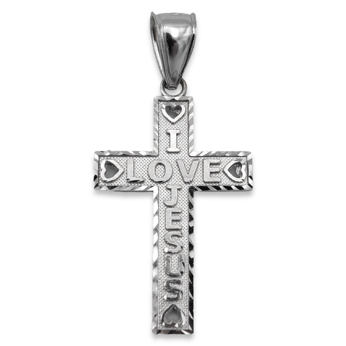 14k White 'I Love Jesus' Cross Pendant