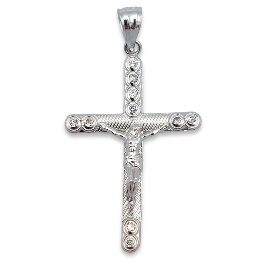 14k White CZ Crucifix Pendant