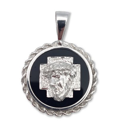 14k White Rope Frame Bezel Christ Head Pendant