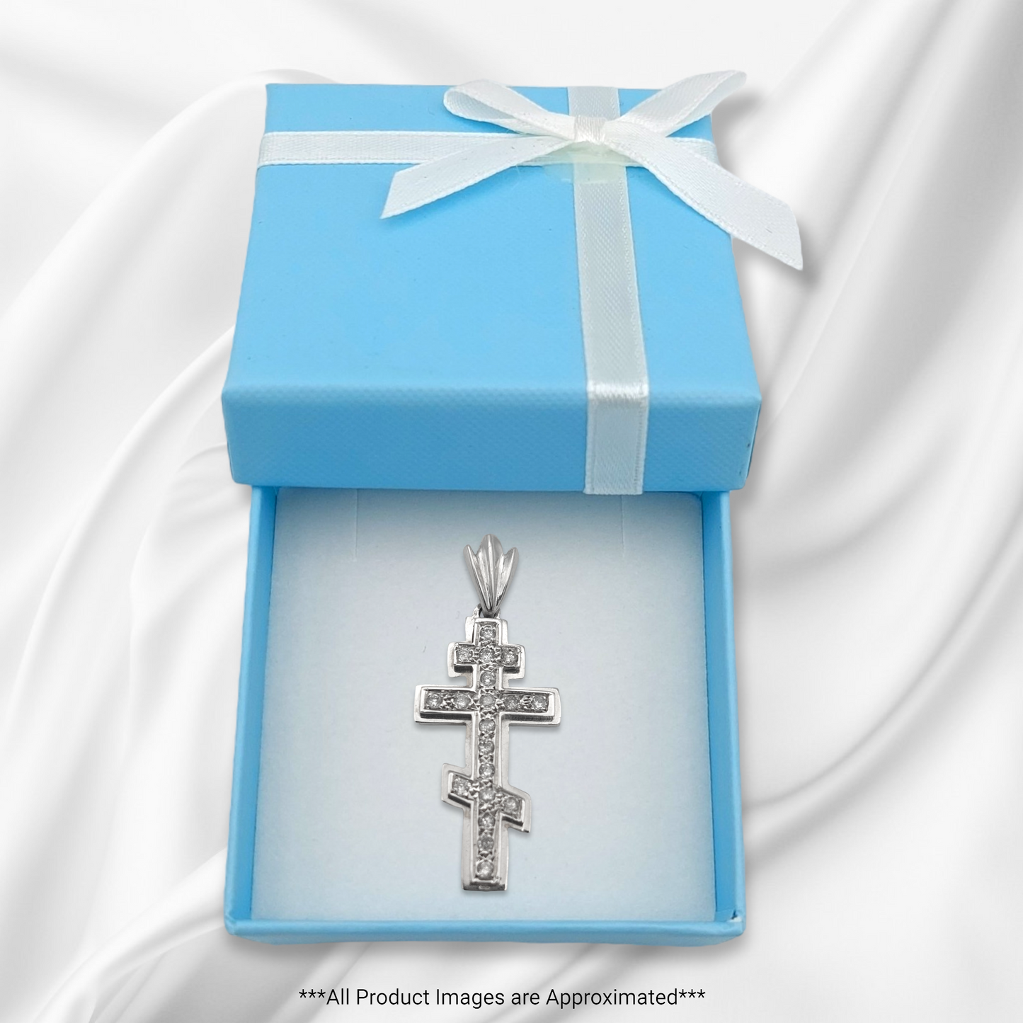 14k White Diamond Eastern Orthodox Cross Pendant