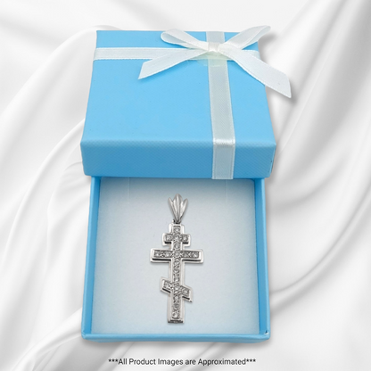 14k White Diamond Eastern Orthodox Cross Pendant