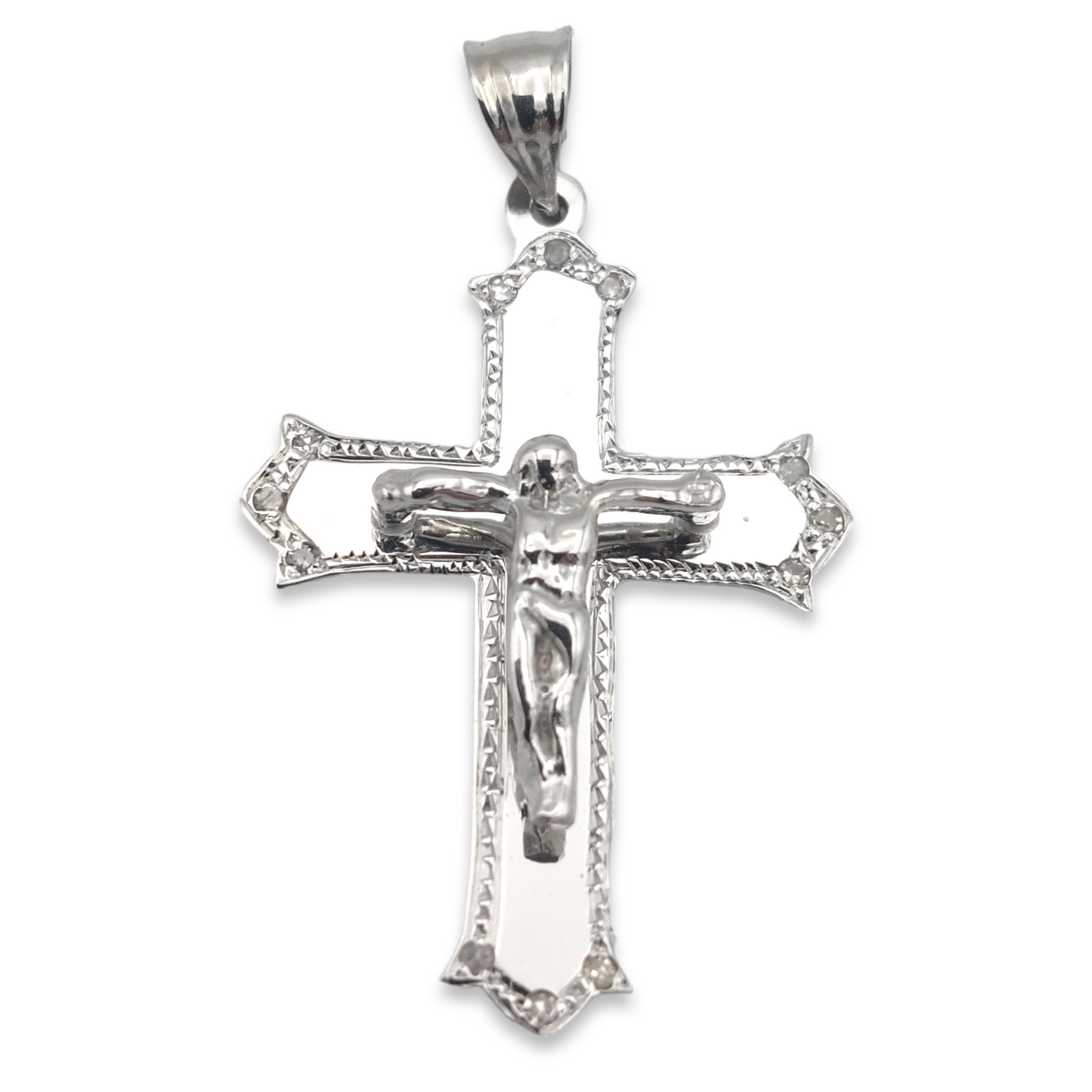 14k White Diamond Crucifix Pendant