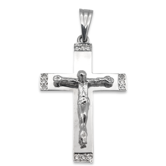 14k White Diamond Crucifix Pendant