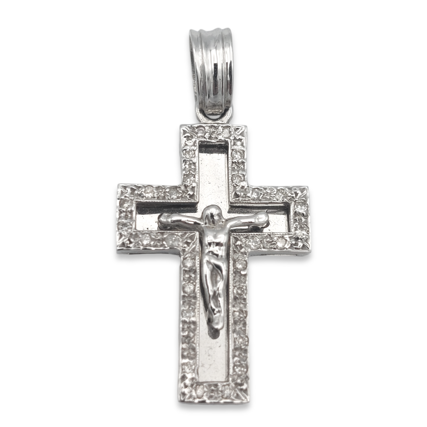 14k White Diamond Crucifix Pendant