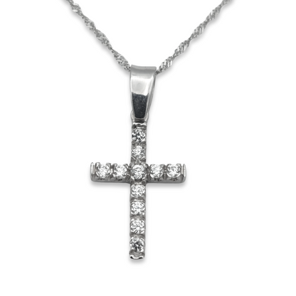 18k White CZ Cross Pendant