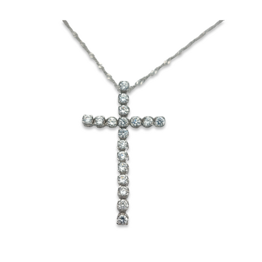 14k White CZ Flexible Cross Pendant