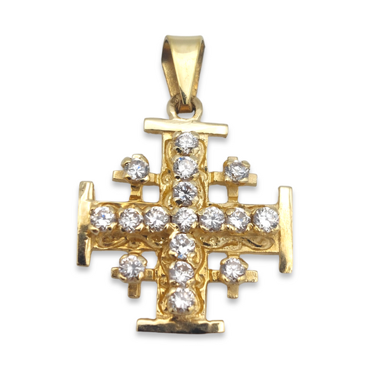 14k Jerusalem Cross w/ Colored Stones