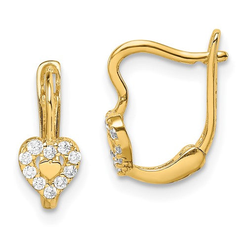 14k CZ Heart Lever-Back Earrings