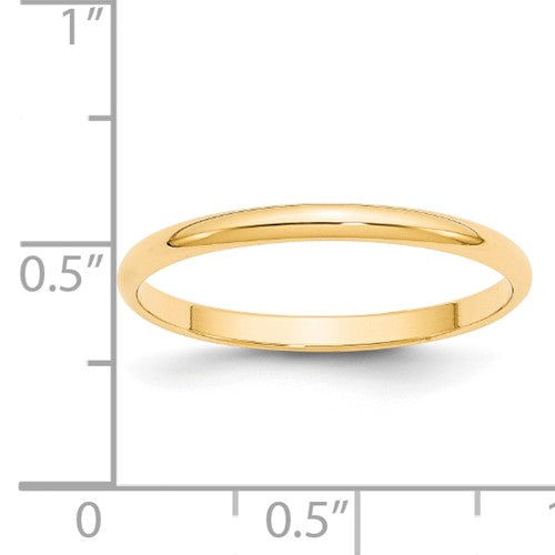 14k Half Round Lightweight Wedding Bands - 2.00 mm