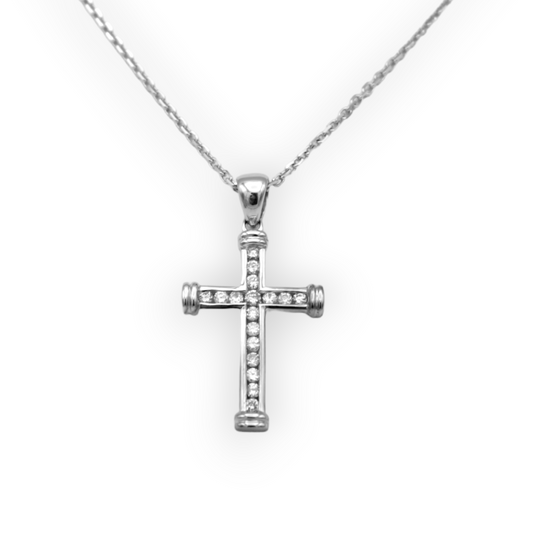 14k White Diamond Cross Pendant