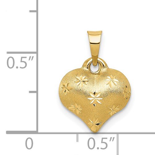 14k Satin Diamond-Cut Puffed Heart Charm