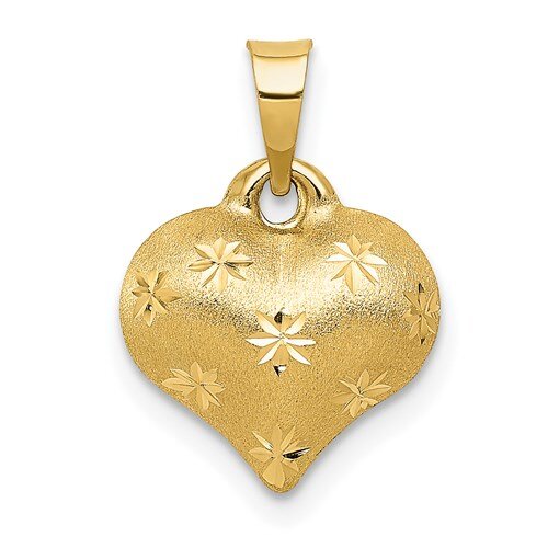 14k Satin Diamond-Cut Puffed Heart Charm