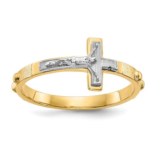 14k Two-Tone Rosary Crucifix Ring