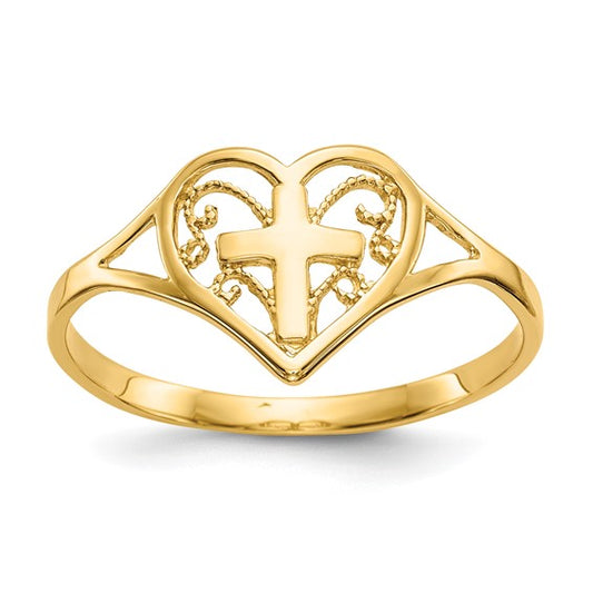 14k Heart Cross Ring