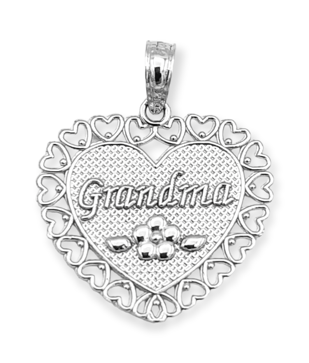 14k White Gold Grandma Heart Charm