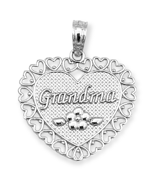 14k White Gold Grandma Heart Charm
