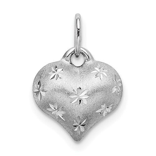 14k Satin Diamond-Cut Puffed Heart Charm