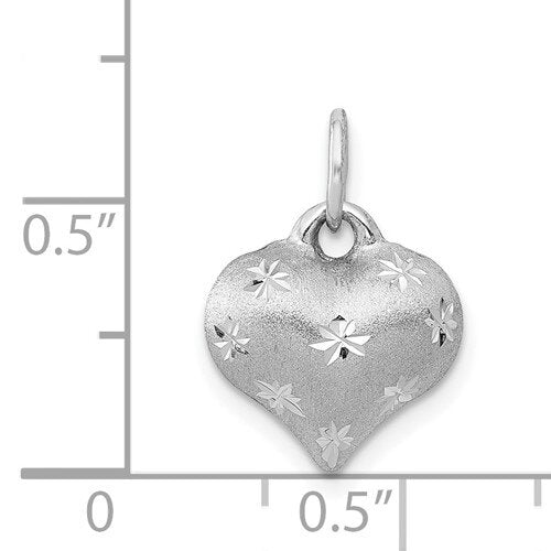 14k Satin Diamond-Cut Puffed Heart Charm