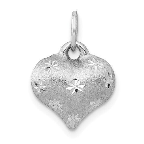 14k Satin Diamond-Cut Puffed Heart Charm