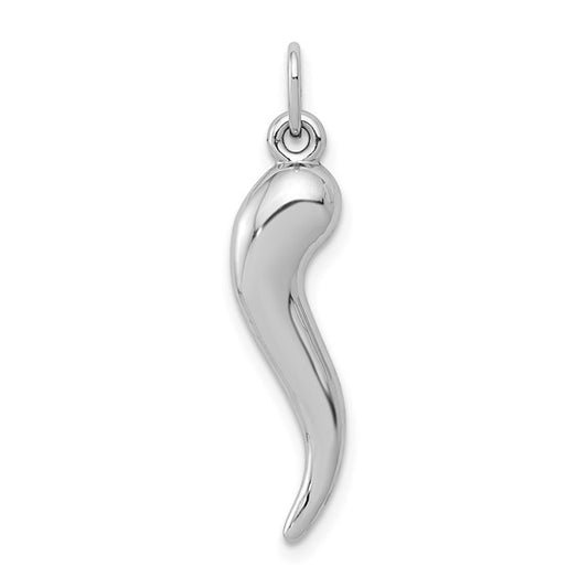 14k White Gold Hollow Italian Horn Charm 27 x 6.25 mm