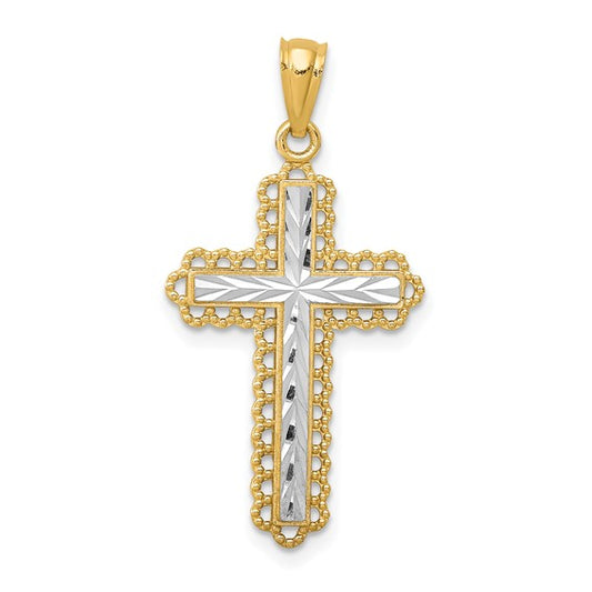 14k Two-Tone Diamond-Cut Cross Pendant