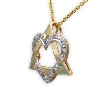 14k Two-Tone Diamond Star of David Heart Pendant