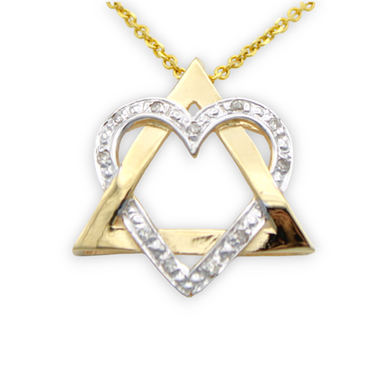 14k Two-Tone Diamond Star of David Heart Pendant