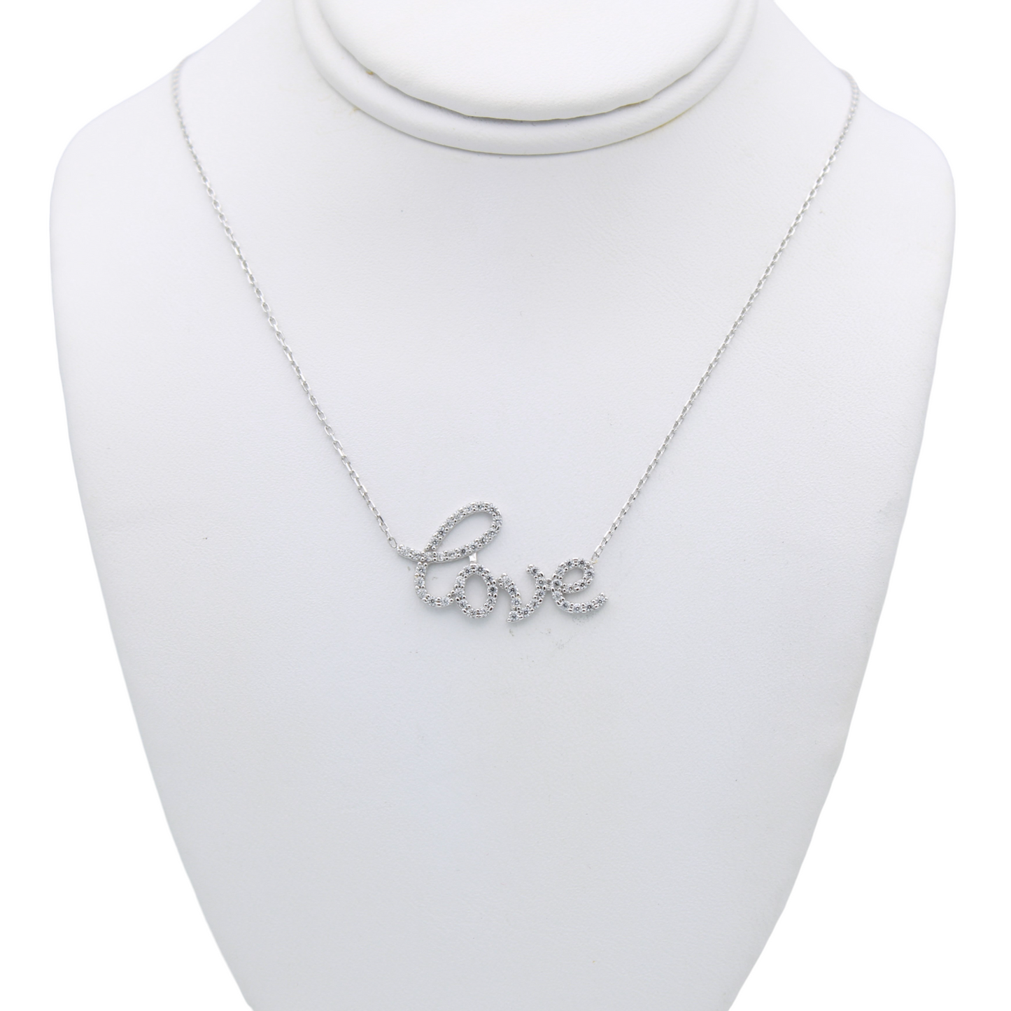 14k White CZ 'Love' Pendant