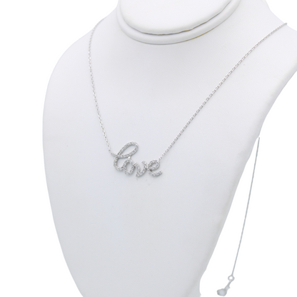 14k White CZ 'Love' Pendant