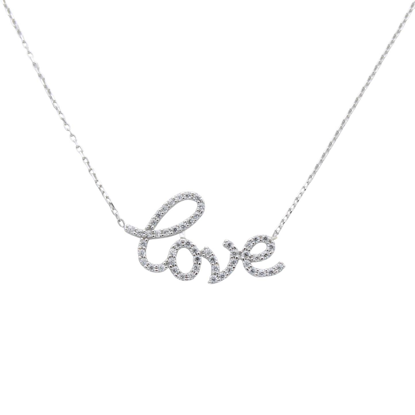 14k White CZ 'Love' Pendant