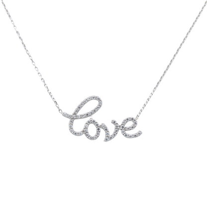 14k White CZ 'Love' Pendant