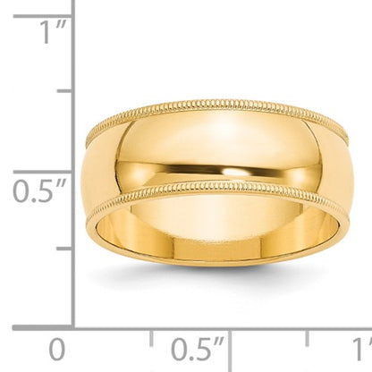 14k Milgrain Half Round Standard Wedding Bands - 8.00 mm