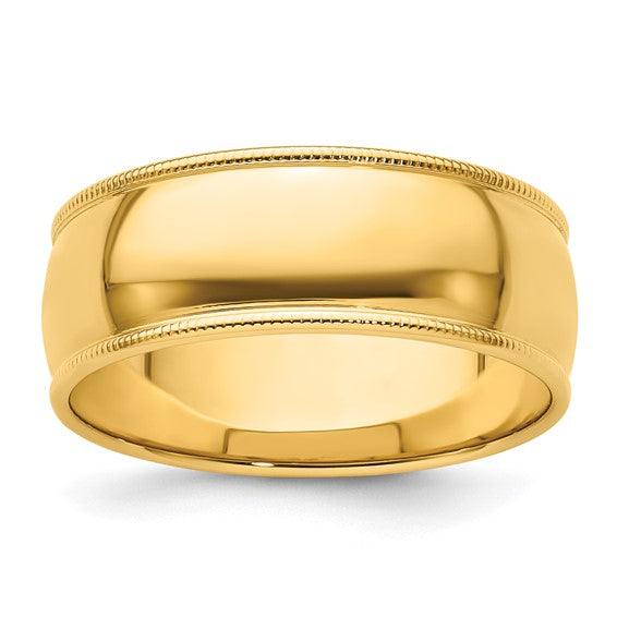 14k Milgrain Half Round Standard Wedding Bands - 8.00 mm