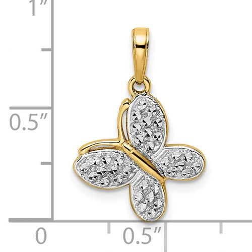 14K Two-Tone Diamond-Cut Butterfly Pendant