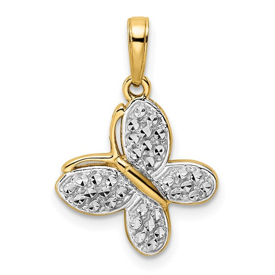 14K Two-Tone Diamond-Cut Butterfly Pendant